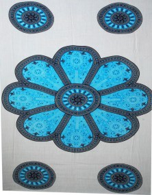 Sarong als tafelkleed, strandlaken blauw wit, tafelkleed blauw wit,